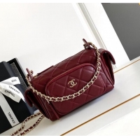 Top Quality Chanel Shiny Crumpled Lambskin Small Camera Case bag AS5220 Burgundy 2024