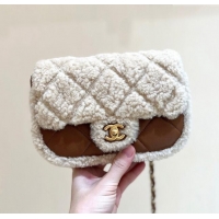 Buy Inexpensive Chanel Shearling Lambskin Mini Flap Bag AS5148 Brown/Beige 2024 Top Quality