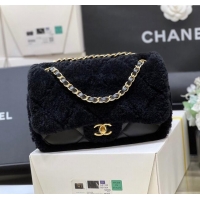 Luxury Cheap Chanel Shearling Lambskin Flap Bag AS5149 Black 2024 Top Quality