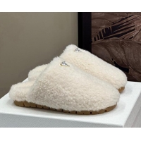 Sumptuous Prada Shearling Wool Flat Mules White 115028