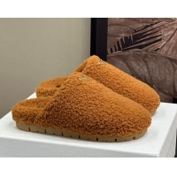 Shop Cheap Prada Shearling Wool Flat Mules Brown 115030