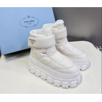 Top Grade Prada Puffer Leather and Wool Platform Ankle Boots with Strap 4.5cm White 115044