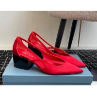 Best Grade Prada Satin cut-out pumps 6.5cm Red 115052