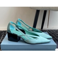 Top Grade Prada Satin cut-out pumps 6.5cm Lake Blue 115056