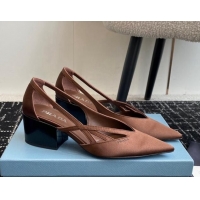 Stylish Prada Satin cut-out pumps 6.5cm Coffee Brown 115059