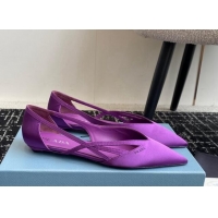 Top Design Prada Satin cut-out ballerinas flat Purple 115068