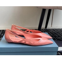 Good Quality Prada Brushed leather cut-out ballerinas flat Peachy Pink 115077