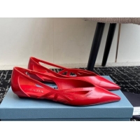 Low Price Prada Brushed leather cut-out ballerinas flat Red 115078