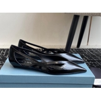 Good Looking Prada Brushed leather cut-out ballerinas flat Black 115080 