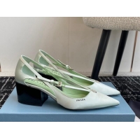 Charming Prada Satin cut-out pumps 6.5cm Light Green 115082