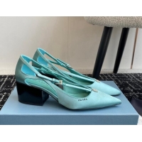 Top Grade Prada Satin cut-out pumps 6.5cm Lake Blue 115086