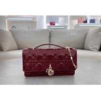 Inexpensive Dior My Dior Mini Bag in Patent Cannage Calfskin with Pearl 0980 Burgundy 2024