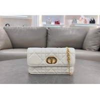 Luxury Cheap Dior Miss Caro Pouch with Chain in Macrocannage Lambskin 5225 White 2024