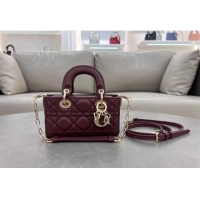 Shop Cheap Dior Micro Lady D-Joy Bag in Cannage Lambskin S0910 Dark Burgundy 2024