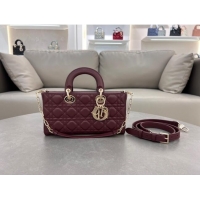 Lower Price Dior Lady D-Joy Medium Bag in Cannage Lambskin M0540 Dark Burgundy 2024