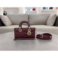 Luxury Discount Dior Lady D-Joy Small Bag in Cannage Lambskin M0613 Dark Burgundy 2024