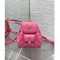 Classic Dior Small Dior Caro Backpack Bag in Macrocannage Lambskin D1001 Deep Pink 2024