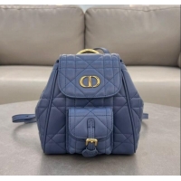 Most Popular Dior Small Dior Caro Backpack Bag in Macrocannage Lambskin D1001 Blue 2024