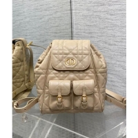 Top Grade Dior Medium Dior Caro Backpack Bag in Macrocannage Lambskin D1002 Beige 2024