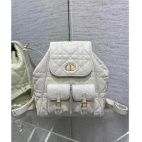 Original Cheap Dior Medium Dior Caro Backpack Bag in Macrocannage Lambskin D1002 White 2024