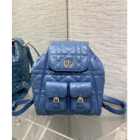 Luxury Cheap Dior Medium Dior Caro Backpack Bag in Macrocannage Lambskin D1002 Blue 2024