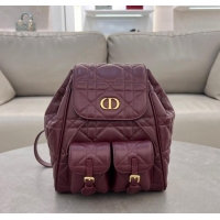 Popular Style Dior Medium Dior Caro Backpack Bag in Macrocannage Lambskin D1002 Dark Burgundy 2024