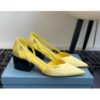 Buy New Cheap Prada Satin cut-out pumps 6.5cm Yellow 115117