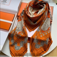 Free Shipping Hermes Zouaves et Dragons Bandana Cashmere & Silk Sqaure Shawl Scarf 140cm 0130 Orange 2024