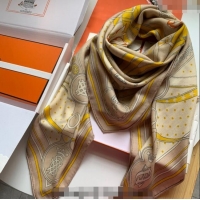 Luxurious Hermes La Promenade Cashmere & Silk Sqaure Shawl Scarf 140cm 0130 Yellow 2024