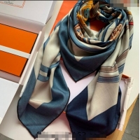 Best Price Hermes Brides de Gala Applique Cashmere & Silk Sqaure Shawl Scarf 140cm 0130 Denim Blue 2024