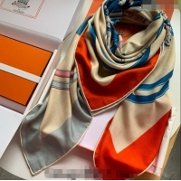 New Design Hermes Cashmere & Silk Sqaure Shawl Scarf 140cm 0130 Orange/Blue 2024