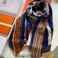 Pretty Style Hermes Stirrup Cashmere & Silk Sqaure Shawl Scarf 140cm 0130 Blue 2024