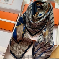 Well Crafted Hermes Dressage Tressage Cashmere & Silk Sqaure Shawl Scarf 140cm 0130 Blue 2024