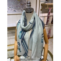 Well Crafted Hermes Et Gris Gris Rectangle Cashmere Long Scarf 65x185cm H2100 Light Blue 2024