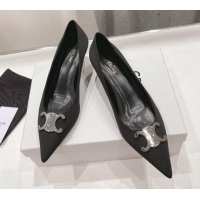 Best Price Celine Alma Triomphe Pumps 5cm Heel in Black Satin 100103