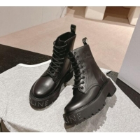 Unique Style Celine Calfskin Platform Lace-up Ankle Boots 5cm with Silver Studs Black 1011123