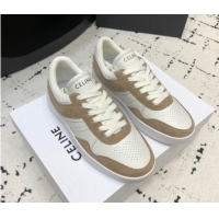 Best Product Celine Trainer Low Lace-up Sneakers in Calfskin and Suede Brown/White 1011124