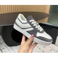 Shop Duplicate Celine Trainer Low Lace-up Sneakers in Calfskin and Suede Dark Grey 1011126 