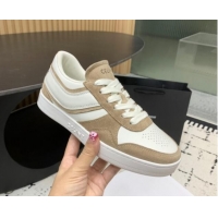 Popular Style Celine Trainer Low Lace-up Sneakers in Calfskin and Suede Light Brown 1011127