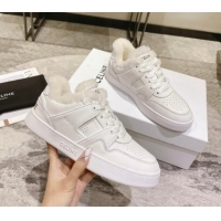 Stylish Celine CT-02 Low Lace-up Sneakers in Calfskin and Wool White Leather 012006