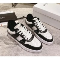 Hot Style Celine CT-02 Low Lace-up Sneakers in Calfskin and Wool White/Black 1012007