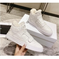 Trendy Design Celine CT-02 Mid Sneakers with Velcro in Calfskin and Wool White Leather 012008