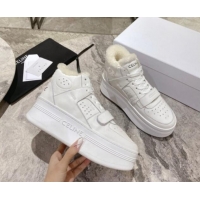 Big Discount Celine CT-02 Platform Mid Sneakers Velcro in Calfskin and Wool White Leather 1012011