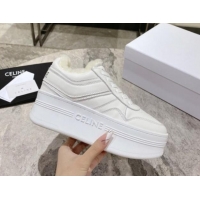 Duplicate Celine Trainer Platform Sneakers in Calfskin and Wool White Leather 1012012