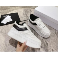 Sumptuous Celine Trainer Platform Sneakers in Calfskin and Wool White/Black 012013