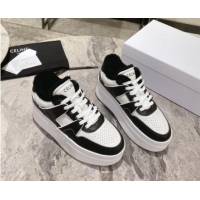 Top Grade Celine CT-02 Platform Sneakers in Calfskin and Wool White/Black 012014