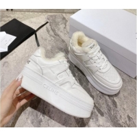 Unique Style Celine CT-02 Platform Sneakers in Calfskin and Wool White Leather 012015