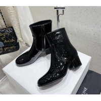 Good Quality Celine Les Bottes Triomphe Zipped Ankle Boots 5.5cm in Patent Calfskin Black 012022