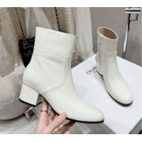 Good Quality Celine Les Bottes Triomphe Zipped Ankle Boots 5.5cm in Patent Calfskin White 012023