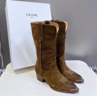 Best Grade Celine Suede Medium Boots 4.5cm with Tassel Brown 1012026